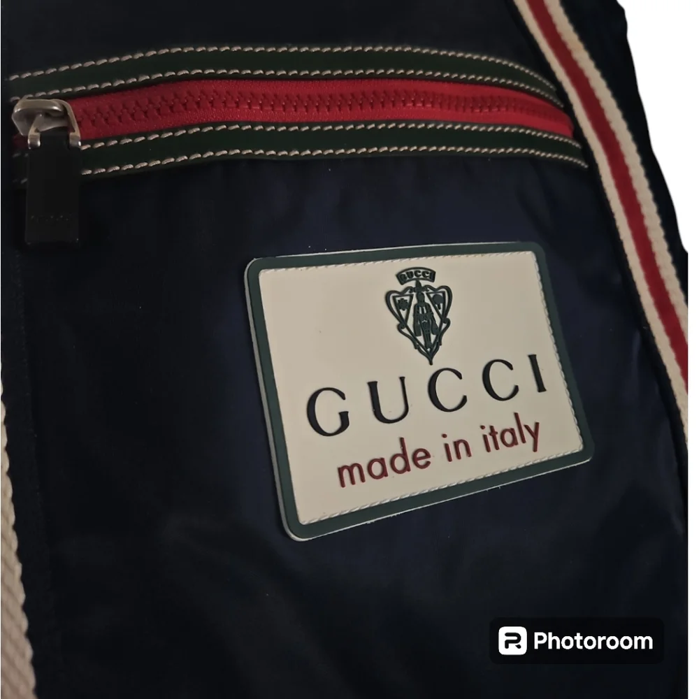 Gucci Vintage Nylon Tote Bag Blue Red Cream NWOT - Picture 9 of 14